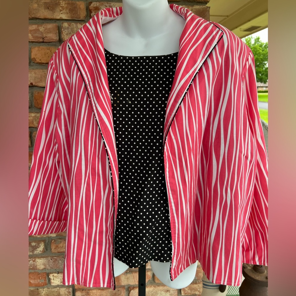 Painted Pony Striped Pink jacket sleeveless polkadot pull over top and pants